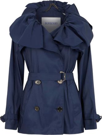 Burberry Trench Corto en Tejido T&eacute;cnico - Coats - Mujer - Azul - S