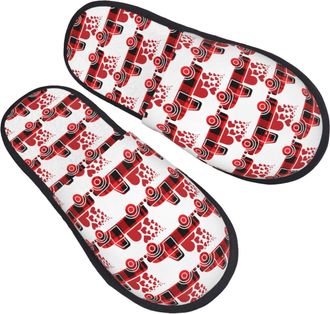 Generic Sliders Happy Red Plaid Car Hearts Portable Shoes With Mute Sole Cotton Slippers For Trip Home Christmas M