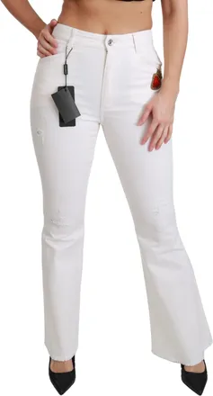 Dolce & Gabbana White Heart Flared Stretch Cotton Womens Pants