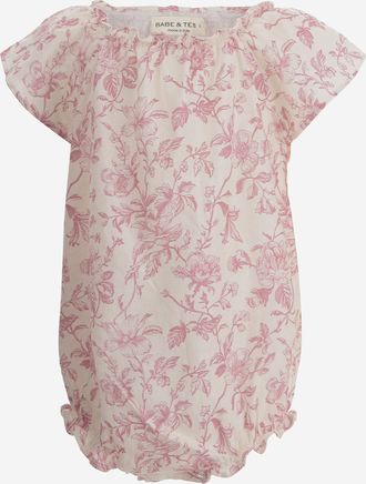 Babe & Tess Girls Romper Floral Pattern Red Linen Babygrow Sets