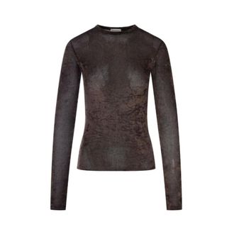 Forte_Forte Flocked Stretch Tulle Crew Neck - Dames - Truien - Bruin - Maat: XS Tulle