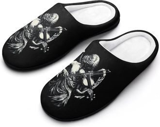 Generic Woman Playing Violin Womens Cotton Slipper Comfortable Cozy Plush Slippers Anti-Skid Indoor House Closed Toe Shoes