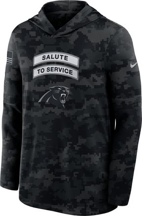 Nike Carolina Panthers Salute to Service Sideline Nike Mens Dri-FIT NFL Long-Sleeve Hooded Top in Black | 03B90ILOA25-YUN