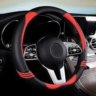 OEM Funda Para Volante - Fibra De Carbono Y Cuero Sint&eacute;tico - Antideslizante - Transpirable - Universal De 14,5 A 15 Pulgadas - Rojo Pasi&oacute;n