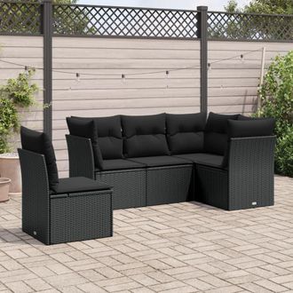 vidaXL Vidaxl - Set De Muebles De Jard&iacute;n 5 Pzas Y Cojines Rat&aacute;n Sint&eacute;tico Negro