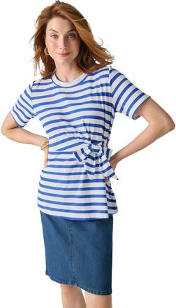 Jessica London Tie-Front Short Sleeve Knit Tee in Sapphire White Stripe at Nordstrom, Size Medium