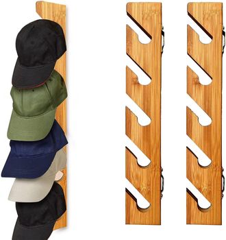 OEM Juego De 2 Soportes De Pared Para Gorras De B&eacute;isbol, Expositor De Madera De Bamb&uacute;, Almacenamiento Para Puertas De Armario, Dormitorio, Recibidor, Lava