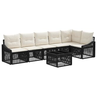 vidaXL Conjunto De Sof&aacute;s De Jard&iacute;n 7 Pcs Negro Rat&aacute;n Sint&eacute;tico Vidaxl