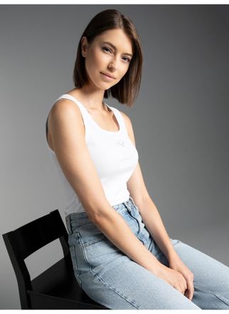 Trigema Tanktop TRIGEMA TRIGEMA Tr&auml;gershirt mit Kristallsteinen, Damen, Gr. XXL, weiss (wei&szlig;), Feinripp, 95% Baumwolle, 5% Elastan, lang, Rundhals, Tops Tankt