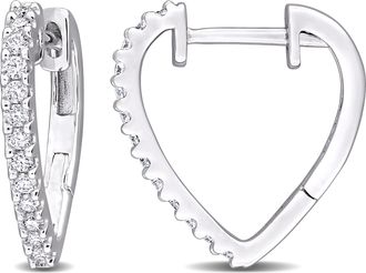 Mimi & Max 1/3ct DEW Created Moissanite Heart Hoop Earrings in Sterling Silver