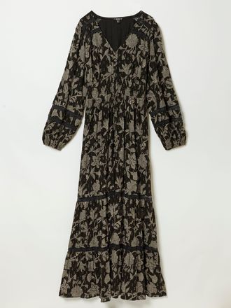 Fat Face FatFace Eden Black Dot Floral Petite Jacquard Maxi Dress