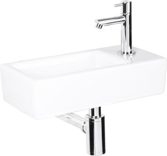 Differnz Helios fonteinset - 37.5x18.5x9.5cm - Rechthoek - 1 kraangat rechts - Recht chromen kraan - Keramiek Wit