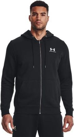 Under Armour Mens Essential Fleece Full-Zip Hoodie - Black/White Size 3XL