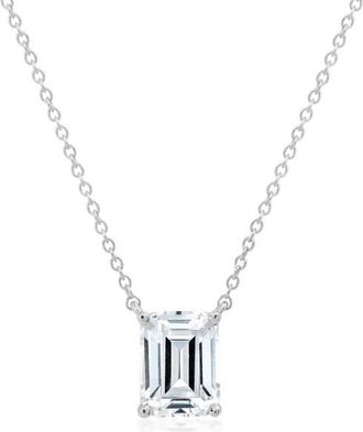 Crislu Emerald Cut Cubic Zirconia Pendant Necklace in Pure Platinum/Clear Stone at Nordstrom, Size 16