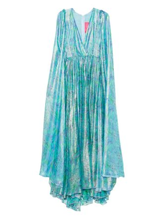 Miau by Clara Rotescu cape-sleeve printed maxi dress - women - Fabric - 40 - Blue