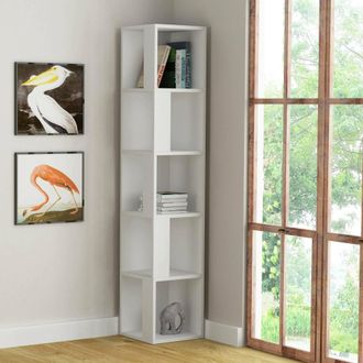 Dmora Librer&iacute;a Herman, Biblioteca 4 Estantes, Montaje En Pared, Capacidad Estantes 2 Kg, 34x34x161h Cm Blanco