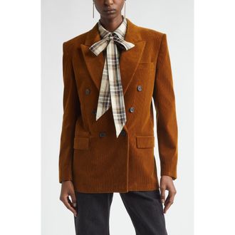 Saint Laurent Double Breasted Corduroy Blazer in Cognac at Nordstrom, Size 4 Us