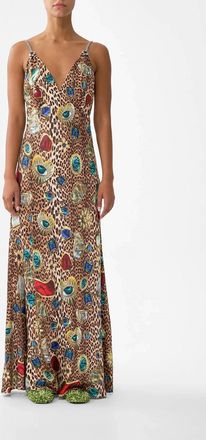 Camilla V-Neck Full Length Bias Slip Dress In Nazar Nirvana