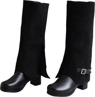Generic Womens Knee High Platform Boots Round Toe High Square Heel Slip On Design With Decorative Buckle For Parties