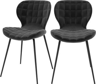 Rendez-Vous D&eacute;co Set De 2 Sillas De Terciopelo Negro 75 Cm - Mazzia