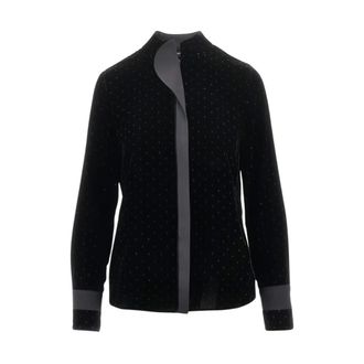 Emporio Armani Camisa de Terciopelo con Detalle de L&uacute;rex - Blouses & Shirts - Mujer - Negro - 2XS