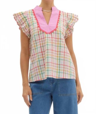 Entro Rory V-Neck Top In Blue