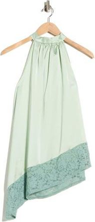 Renee C Sleeveless Lace Trim Satin Asymmetric Top in Pistachio at Nordstrom Rack, Size 1X