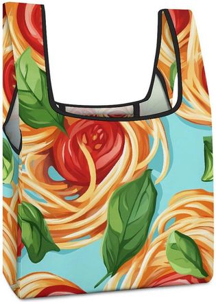 Generic Tomato Spaghetti Italian Pasta Shopping Bag Reusable Grocery Tote Bag Foldable Handbag for Travel Picnic
