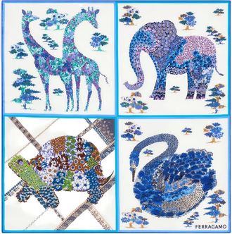 Ferragamo Bandana in seta con stampa patchwork - Blu