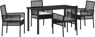 vidaXL Garden Dining Set with Cushion 5 pcs Black Poly rattan Vidaxl