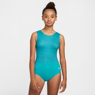 Nike Womens Gymnastics Swoosh Printed Performance Leotard in Green | NKA019-072