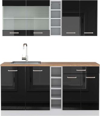 Vicco Cocina Vers&aacute;til R-line, Negro Brillo/blanco, 160 Cm, Et Roble