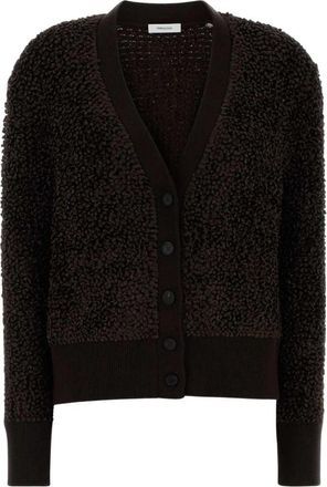 Ferragamo V-hals Boucl&eacute; Vest - Dames - Vesten - Bruin - XS - Katoen - Truien & Vesten