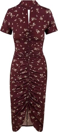 Mar De Margaritas Midi jurk met verzamelde halflange mouwen en druppelvormige halslijn - Dames - Casual kleedjes - Rood - S - Kleedjes