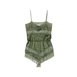 Saint Laurent Laced Romper in Silk Satin - female - Saint Laurent - Playsuits - Green - XS - Jumpsuits & Playsuits