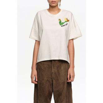 Bimba & Lola Hand Embroidered Logo T-Shirt in Ivory at Nordstrom, Size X-Small Eu