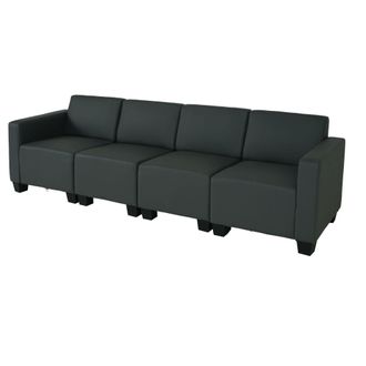 Hhg Sof&aacute; Modular 4 Plazas Lyon, Polipiel, Gris Oscuro