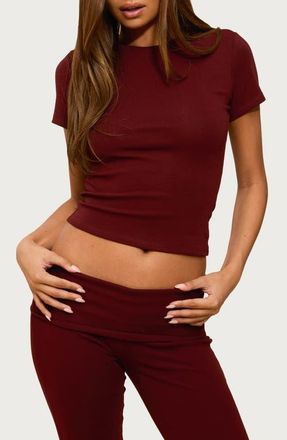 Edikted Emelia Fitted Stretch Cotton T-Shirt in Burgundy at Nordstrom, Size X-Large