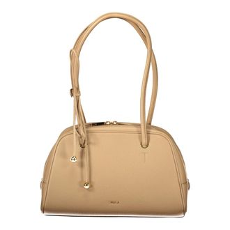 Furla Poppy M Dome Bag - Dames - Tassen - Beige - Maat: ONE Size Zijde