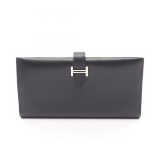 Herm&egrave;s Black Box Calf Leather Long Wallet (Bi-Fold) (Pre-Owned)