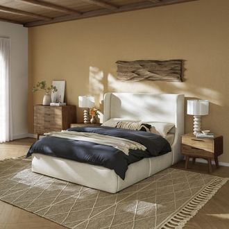 Castlery Dalton Queen Size Storage Bed with Seb 4-Drawer Dresser & 2 Seb Nightstand, Beach Linen for Queen