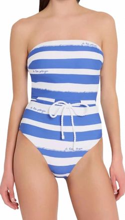 Milly A La Plage Belted One Piece Bikini In Blue