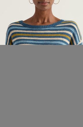 Seasalt Cornwall Knavock Stripe Organic Cotton & Linen Sweater in Mini Cornish Dusk at Nordstrom, Size 18