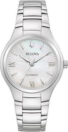 Bulova Classic Mother-of-Pearl Dial Automatic Bracelet Watch, 34mm in Silver at Nordstrom Rack