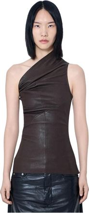 Rick Owens Tops, Dames, Bruin, S, Katoen, Athena One-Shoulder Tank Top