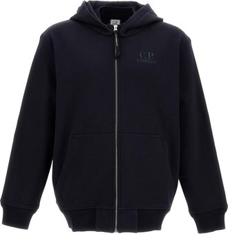 C.P. Company Diagonal Raised Fleece Zip Hoodie with Logo Detail