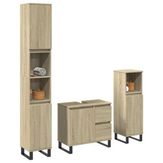 Berkfield Home 3 Piece Bathroom Furniture Set Sonoma Oak Engineered Wood in Brown