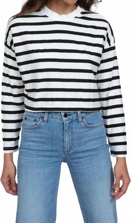 ASKK NY Cropped Long Sleeve Stripped Tee In Black & White Thin Stripe