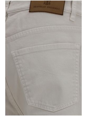 Brunello Cucinelli Mens Jeans With Turn-Up Hem English White Cotton Trousers