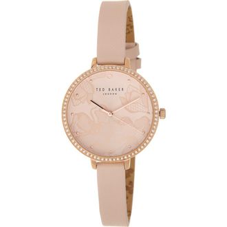 Ted Baker Daisen Crystal Faux Leather Strap Watch, 35mm in Rose Gold at Nordstrom Rack